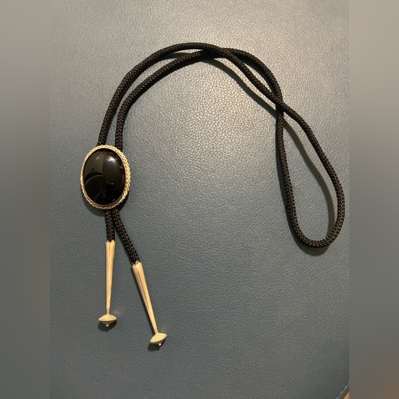 Antique Large Sterling Onyx Bolero Tie - Picture 1 of 4